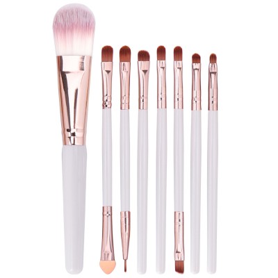 Promotional Vegan Eye Cosmetic Makeup Brush Set White Handle 8pcs Basic Double Sided Eyeshadow Make Up Brushes