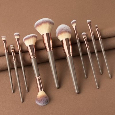 Hot Sale Good Quality 10pcs Champagne Face Cosmetic Makeup Brush Set